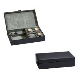 Elegant Black Leather Jewelry Box - 12" L Logo Branded