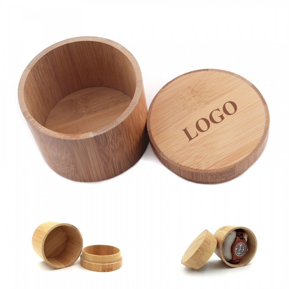 Custom Imprinted Round Bamboo Watch Storage Box Custom Imprinted Round Bamboo Watch Storage Box