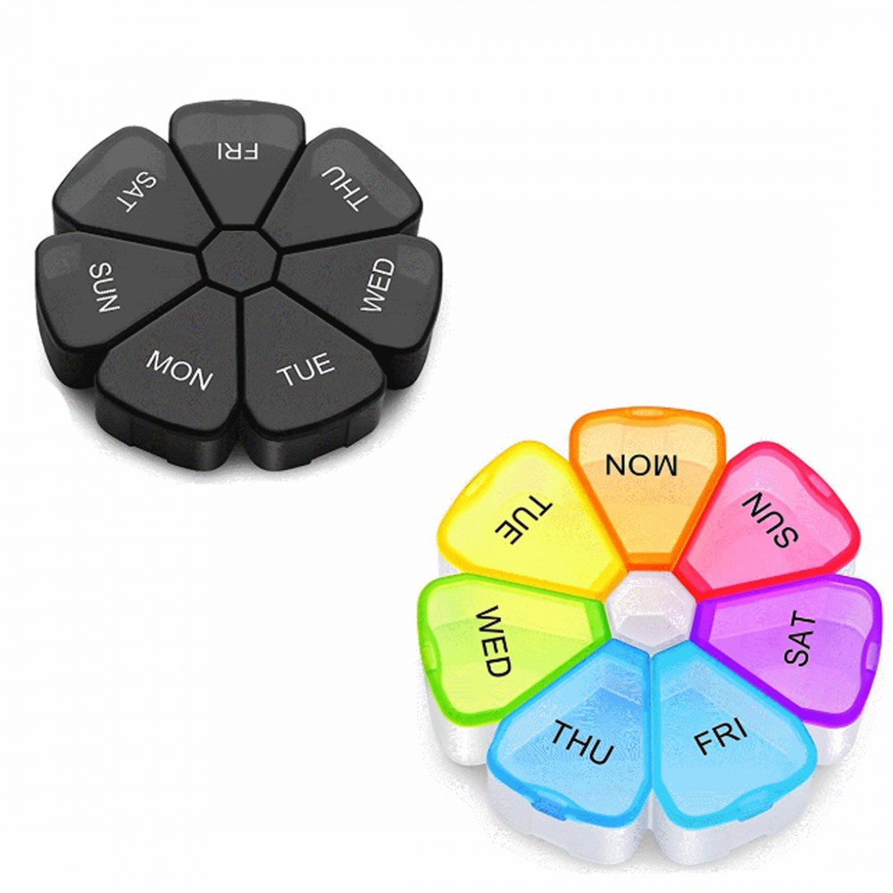 Custom Printed Round Rainbow Color Weekly Pill Organizer Box Case