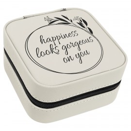 Faux Leather Travel Jewelry Box, White, 4x4" Custom Printed  Faux Leather Travel Jewelry Box, White, 4x4" Custom Printed