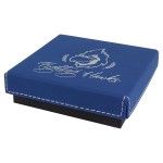 Engraved Faux Leather Gift Box, Blue, 4"(L) x 4"(W) x 1 1/16"(H) Logo Branded