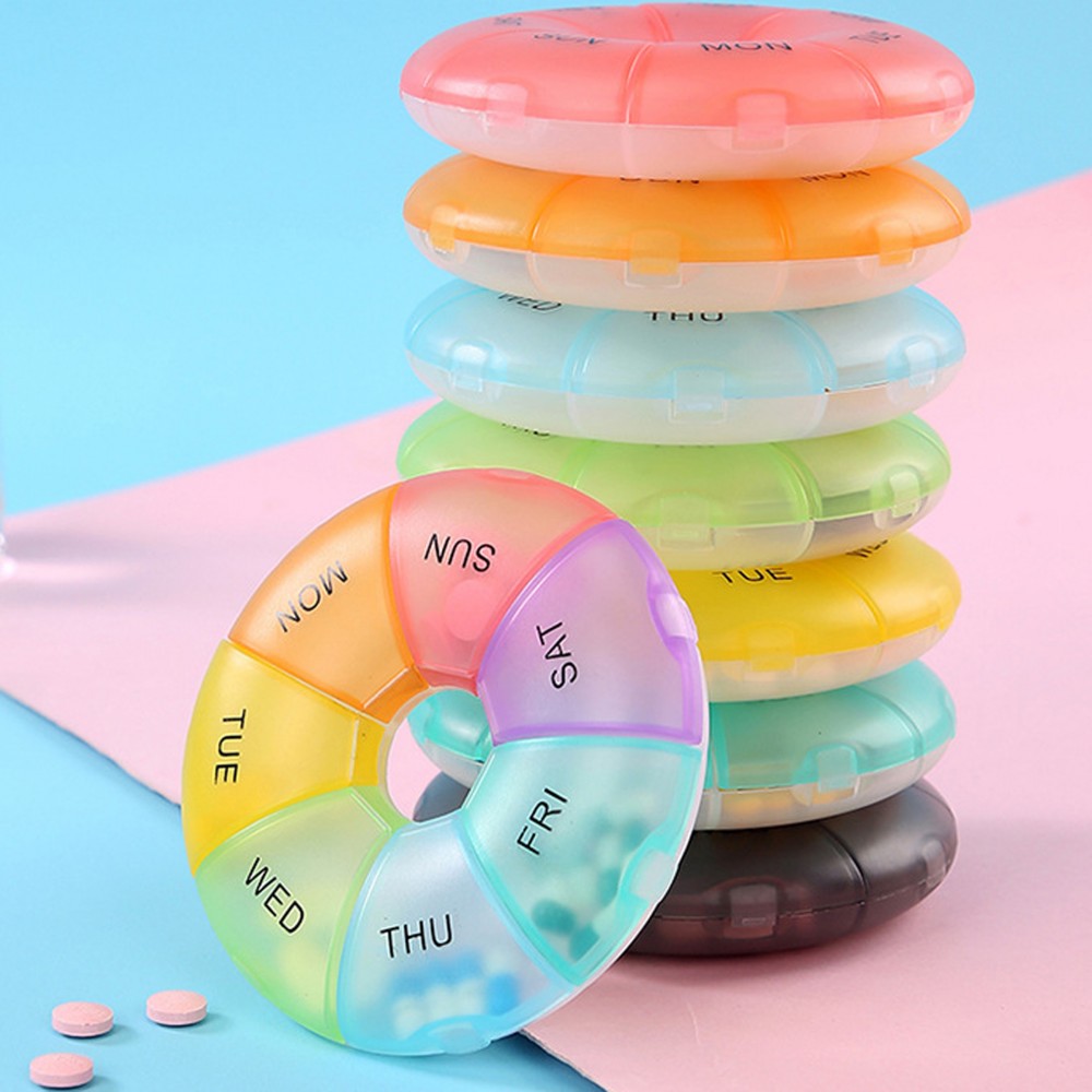 Custom Printed Round Colorful Weekly Pill Organizer Box Case
