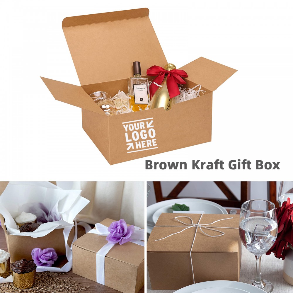 8 x 8 x 4 Inches Brown Kraft Gift Box Custom Imprinted