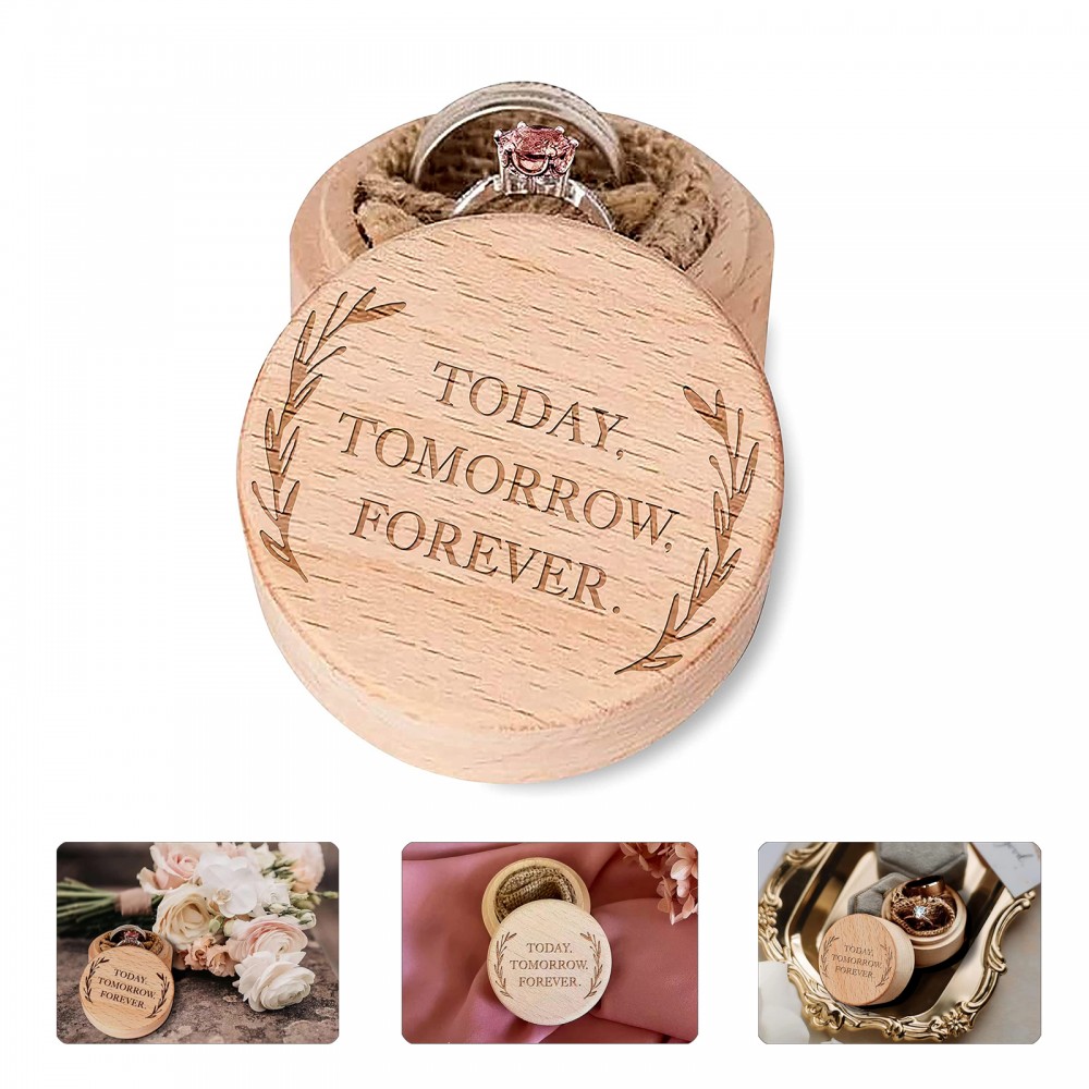 TODAY TOMORROW FOREVER Engraved Rustic Vintage Wood Engagement Jewelry Storage Ring Box Custom Imprinted