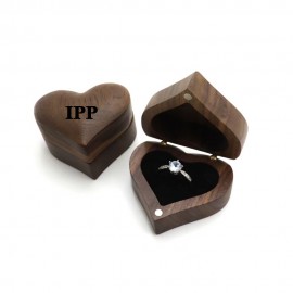 Heart Shaped Walnut Wood Ring Gift Box Custom Imprinted