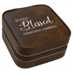 Custom Imprinted Faux Leather Travel Jewelry Box, Rustic, 4x4"