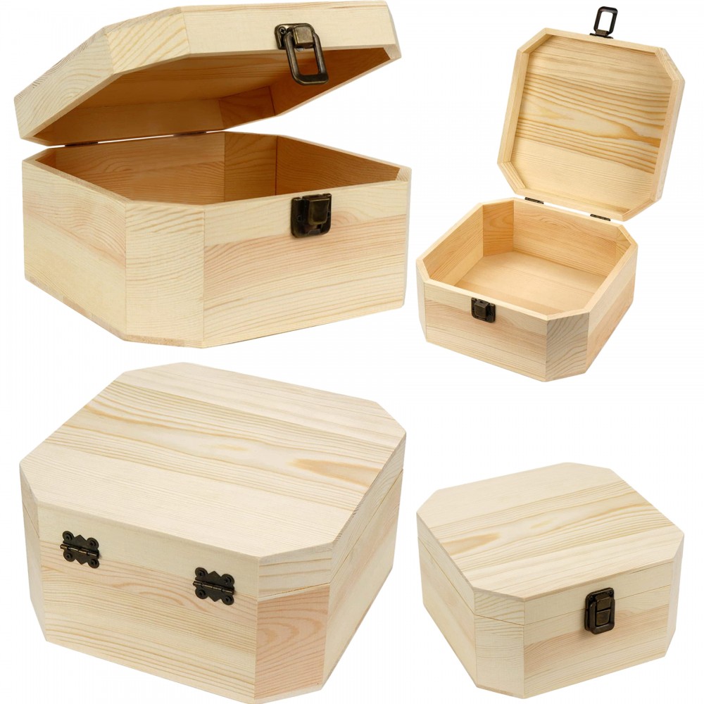Wooden Box with Hinged Lid, Small Unfinished Wood Box