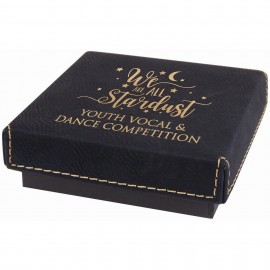 Black/Gold Medal Box with Laser Engraved Leatherette Lid (3 1/2" x 3 1/2") Custom Imprinted  Black/Gold Medal Box with Laser Engraved Leatherette Lid (3 1/2" x 3 1/2") Custom Imprinted