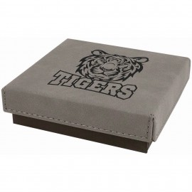 Gray Medal Box with Laser Engraved Leatherette Lid (4" x 4") Custom Printed  Gray Medal Box with Laser Engraved Leatherette Lid (4" x 4") Custom Printed