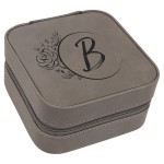 Logo Branded Faux Leather Travel Jewelry Box, Gray, 4x4"