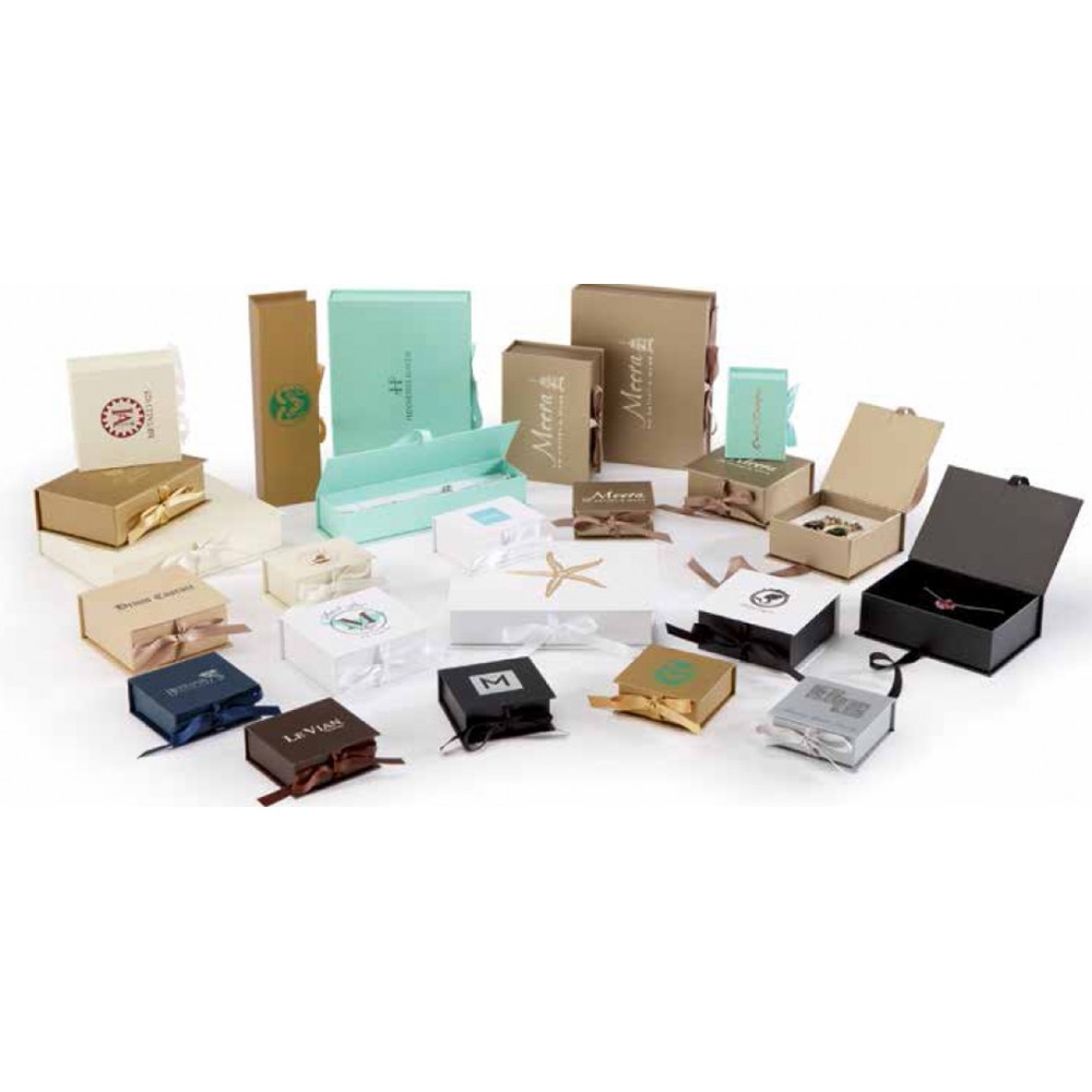 Logo Branded Luxe Ribbon Jewelry Boxes (3 1/2"x 3 1/2"x 1 1/2") Logo Branded Luxe Ribbon Jewelry Boxes (3 1/2"x 3 1/2"x 1 1/2")