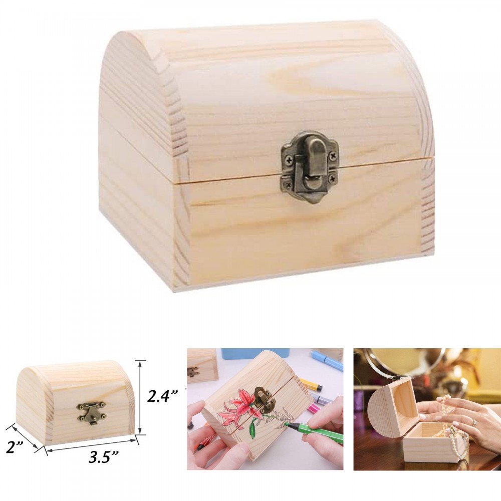 2 x 3.5 x 2.4 Inches Unfinished Natural Wood Color Wooden Treasure Chests Boxes Custom Printed