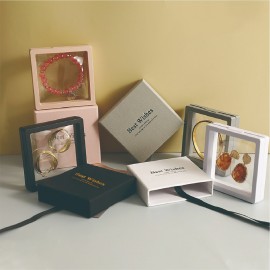 3 Inches Cardboard Jewelry Gift Box with PE Film Jewelry Storage Box Clear Display Case Custom Imprinted  3 Inches Cardboard Jewelry Gift Box with PE Film Jewelry Storage Box Clear Display Case Custom Imprinted