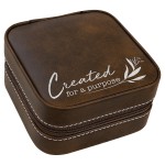 Logo Branded Faux Leather Travel Jewelry Box, Rustic, 4x4"