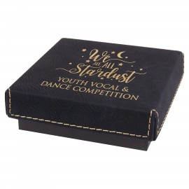 Engraved Faux Leather Gift Box, Black, 3 1/2"(L) x 3 1/2"(W) x 1"(H) Custom Imprinted  Engraved Faux Leather Gift Box, Black, 3 1/2"(L) x 3 1/2"(W) x 1"(H) Custom Imprinted