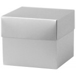 Silver Metallic Deluxe Gift Box w/ Lid - 4 x 4 x 3 1/2 Logo Branded