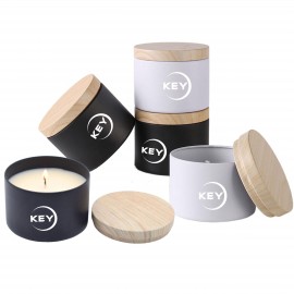 Candle Tin With Wood Lid Custom Imprinted