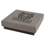 Logo Branded Engraved Faux Leather Gift Box, Gray, 4"(L) x 4"(W) x 1 1/16"(H)