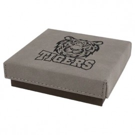 Logo Branded Engraved Faux Leather Gift Box, Gray, 4"(L) x 4"(W) x 1 1/16"(H)