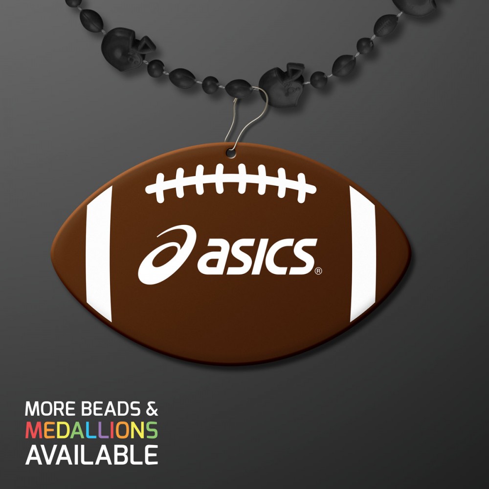 Black Football Party Bead Necklaces with Football Medallion - Domestic Print Custom Imprinted