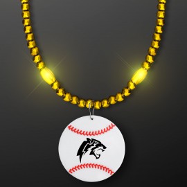 Yellow LED Bead Necklace with Baseball Medallion - Domestic Imprint Logo Branded