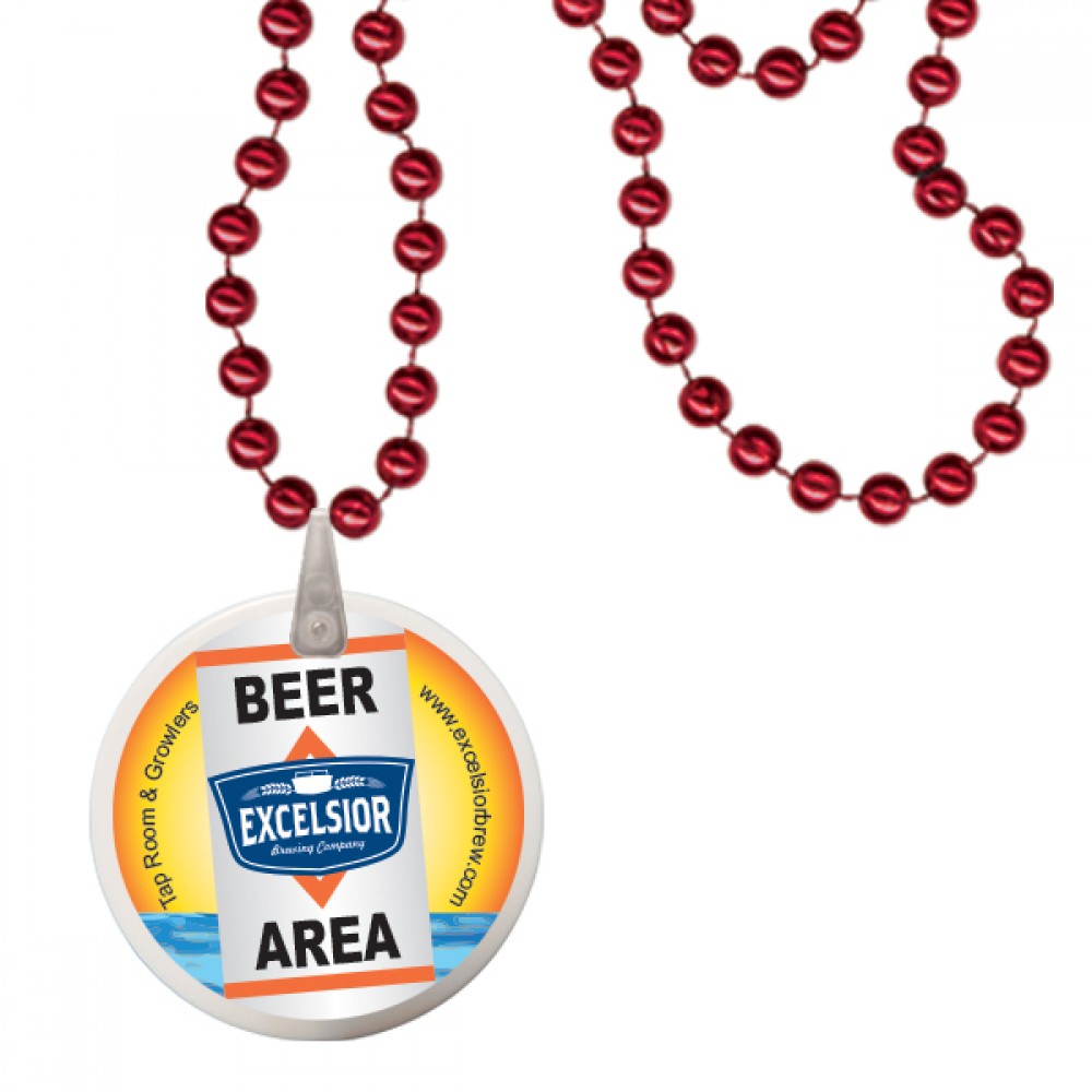 Round Mardi Gras Beads with Decal on Disk - Red Custom Imprinted Round Mardi Gras Beads with Decal on Disk - Red Custom Imprinted