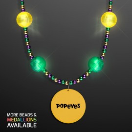 Logo Branded Mardi Gras Jewelry LED Beads Necklace with Yellow Medallion - Domestic Print