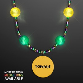 Mardi Gras Jewelry LED Beads Necklace with Yellow Medallion - Domestic Print Custom Printed