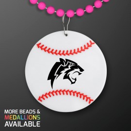 Custom Printed Baseball Medallion with Pink Beaded Necklace (Non Light Up) - Domestic Print
