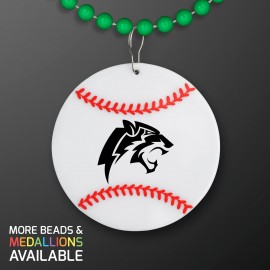 Custom Imprinted Baseball Medallion with Green Beaded Necklace (Non Light Up) - Domestic Print