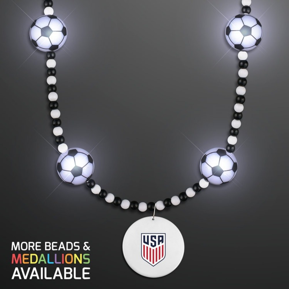 LED Soccer Bead Necklace, World Cup Medallion - PRINTED Custom Imprinted
