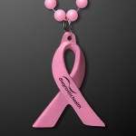 Breast Cancer Awareness Pink Ribbon Beads (Non-Light Up) - Domestic Print Logo Branded