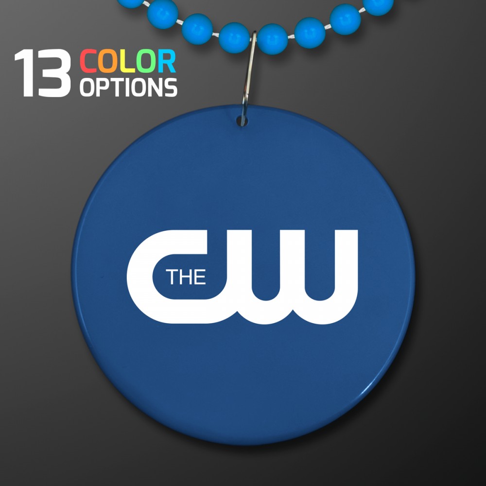 Custom Imprinted Blue Medallion with Beaded Necklace (Non Light Up) - Overseas Print Custom Imprinted Blue Medallion with Beaded Necklace (Non Light Up) - Overseas Print