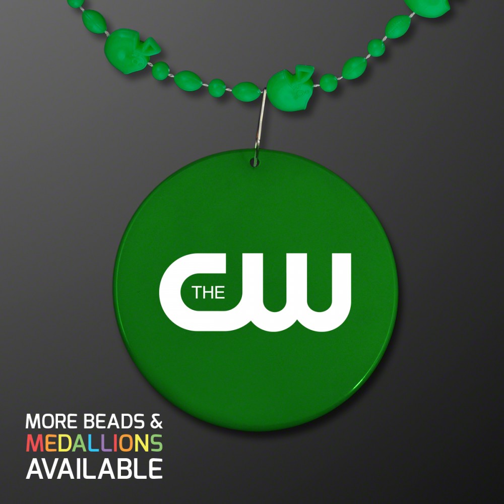 Green Football Party Bead Necklaces - Domestic Print Logo Branded