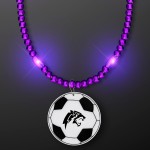 Purple LED Bead Necklace with Soccer Ball Medallion - Domestic Imprint Custom Printed