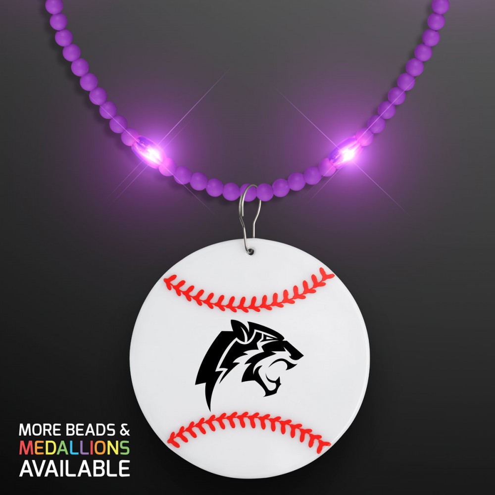 Logo Branded Still-Light Purple Beads with Baseball Medallion - Domestic Print