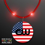 Custom Printed Still-Light Red Beads with USA Flag Medallion - PRINTED