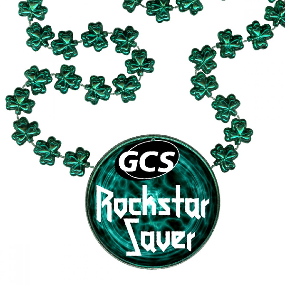 Clover Shaped Mardi Gras Beads with Inline Medallion Custom Imprinted Clover Shaped Mardi Gras Beads with Inline Medallion Custom Imprinted