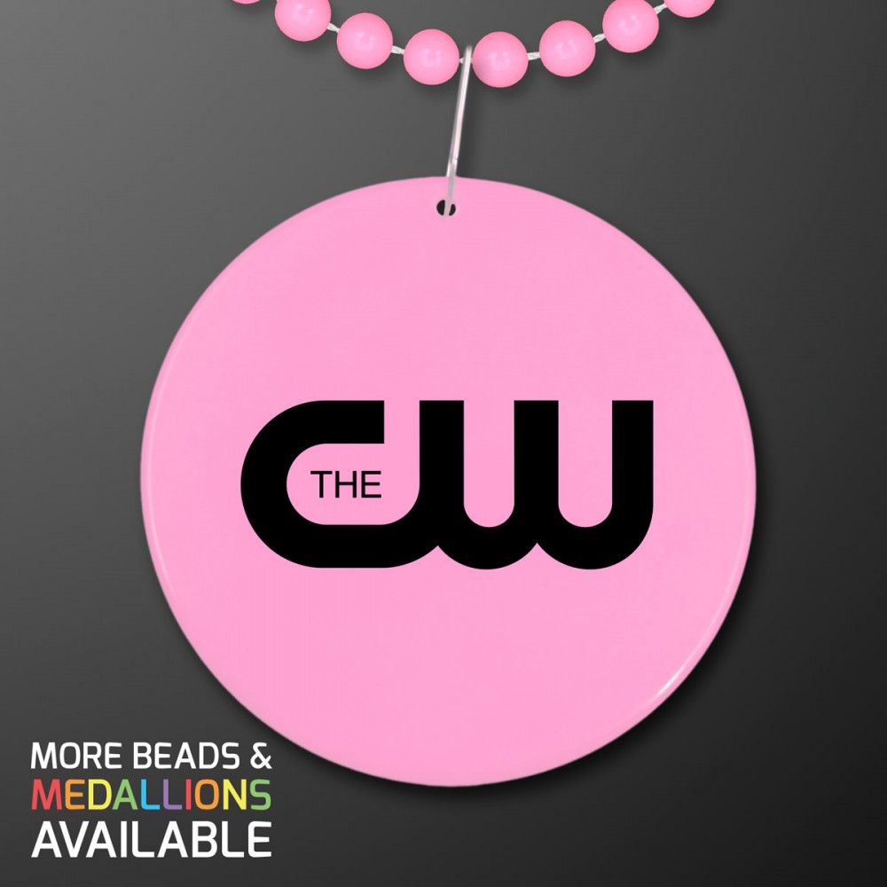 Pastel Pink Medallion with Beaded Necklace (Non Light Up) - Domestic Print Custom Printed