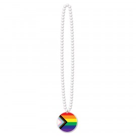 Beads w/Printed Pride Flag Medallion Logo Branded