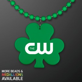 Custom Imprinted Green Shamrock Medallion with Beaded Necklace (Non Light Up) - PRINTED