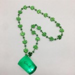 2 Oz Light Up Green Shot Glass w/Trefoil Necklace Logo Branded