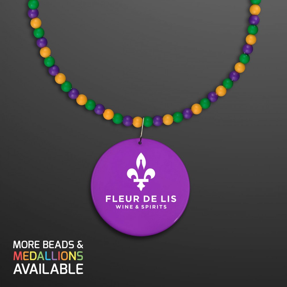 Breakaway Beads for Mardi Gras with Purple Medallion (NON-Light Up) - Domestic Print Custom Imprinted Breakaway Beads for Mardi Gras with Purple Medallion (NON-Light Up) - Domestic Print Custom Imprinted