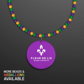 Breakaway Beads for Mardi Gras with Purple Medallion (NON-Light Up) - Domestic Print Custom Imprinted