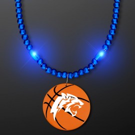 Custom Printed Blue LED Bead Necklace with Basketball Medallion - Domestic Imprint