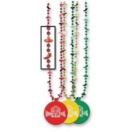 33" Fiesta Beads w/ Custom Direct Pad Print on Plastic Hook Medallion Logo Branded  33" Fiesta Beads w/ Custom Direct Pad Print on Plastic Hook Medallion Logo Branded