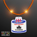 Logo Branded Steady LED Orange Beads with Cake Medallion, No-Flash Necklace - PRINTED