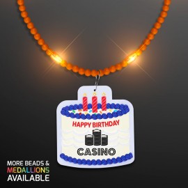 Logo Branded Steady LED Orange Beads with Cake Medallion, No-Flash Necklace - PRINTED