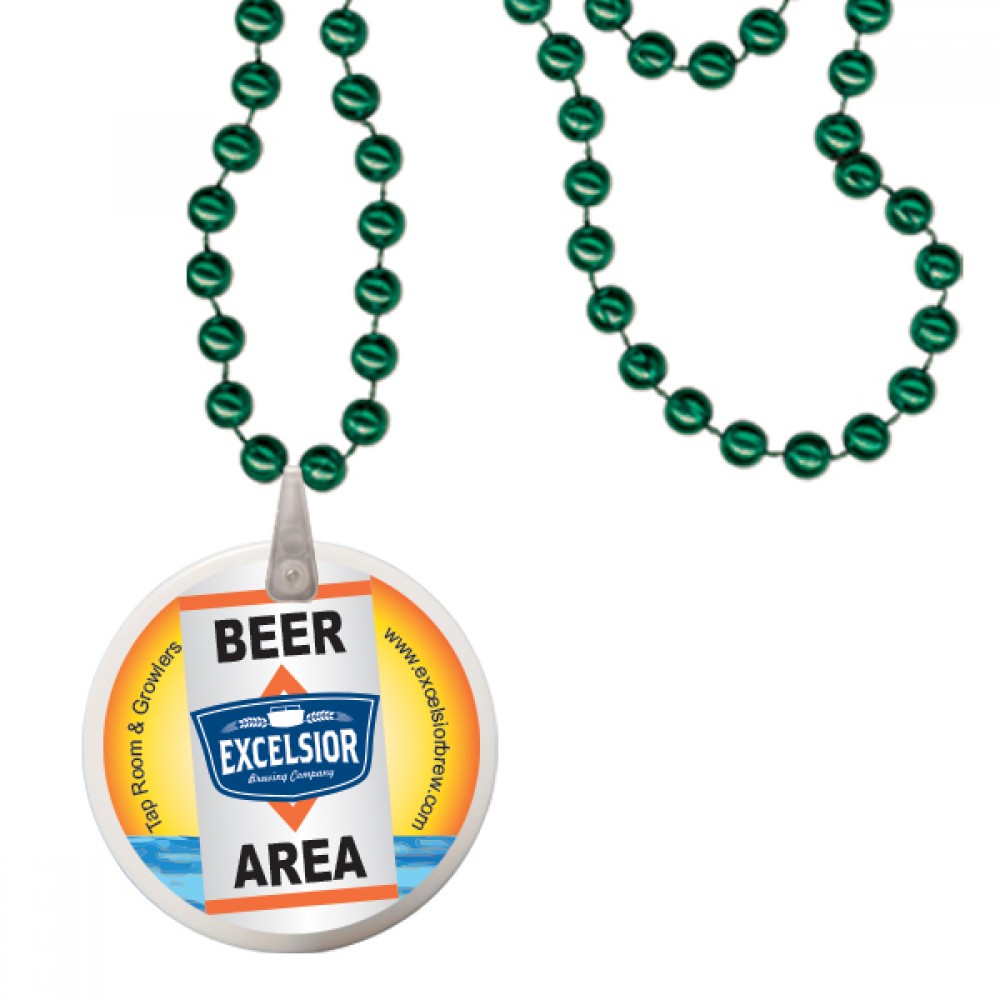 Round Mardi Gras Beads with Decal on Disk - Green Custom Printed Round Mardi Gras Beads with Decal on Disk - Green Custom Printed