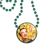 Round Mardi Gras Beads with Inline Medallion - Green Custom Imprinted